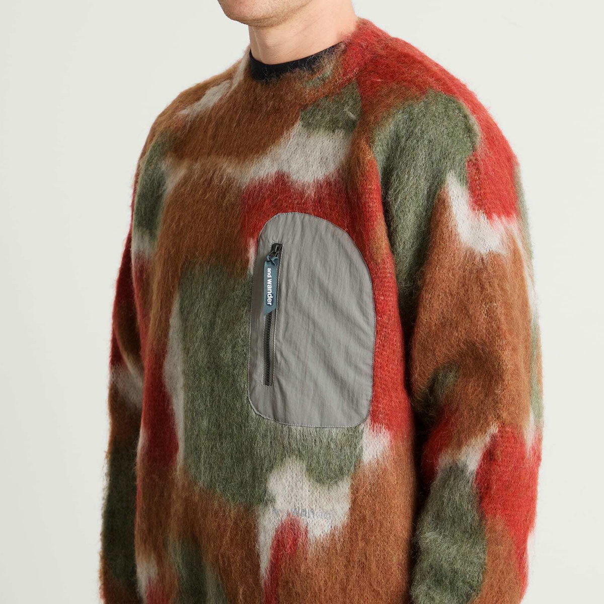 and wander Men's Mixed Colour Shaggy Knit Sweater in Brown Mix