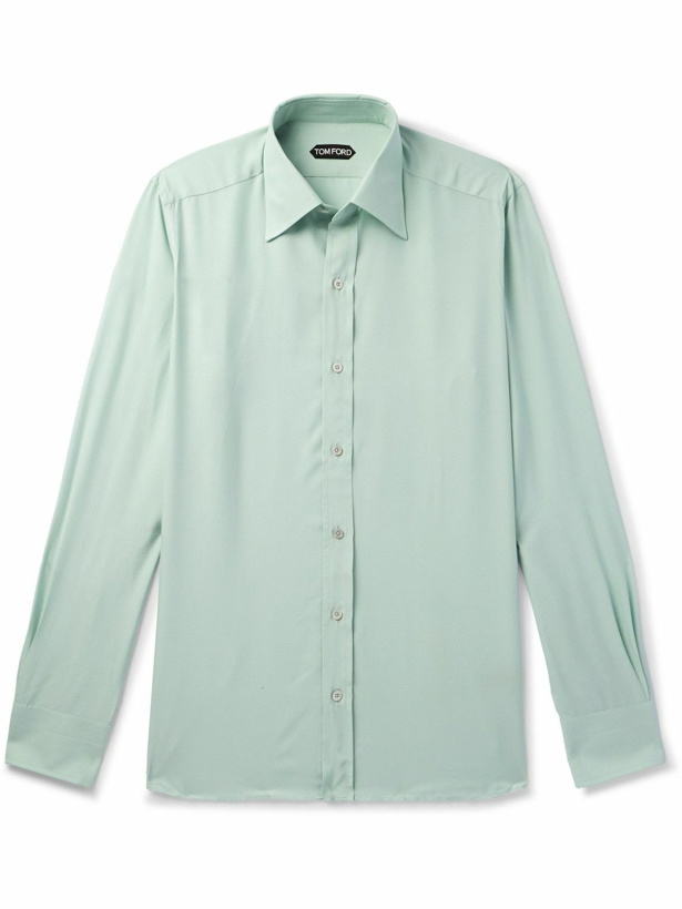 Photo: TOM FORD - Slim-Fit Cutaway-Collar Silk-Poplin Shirt - Green