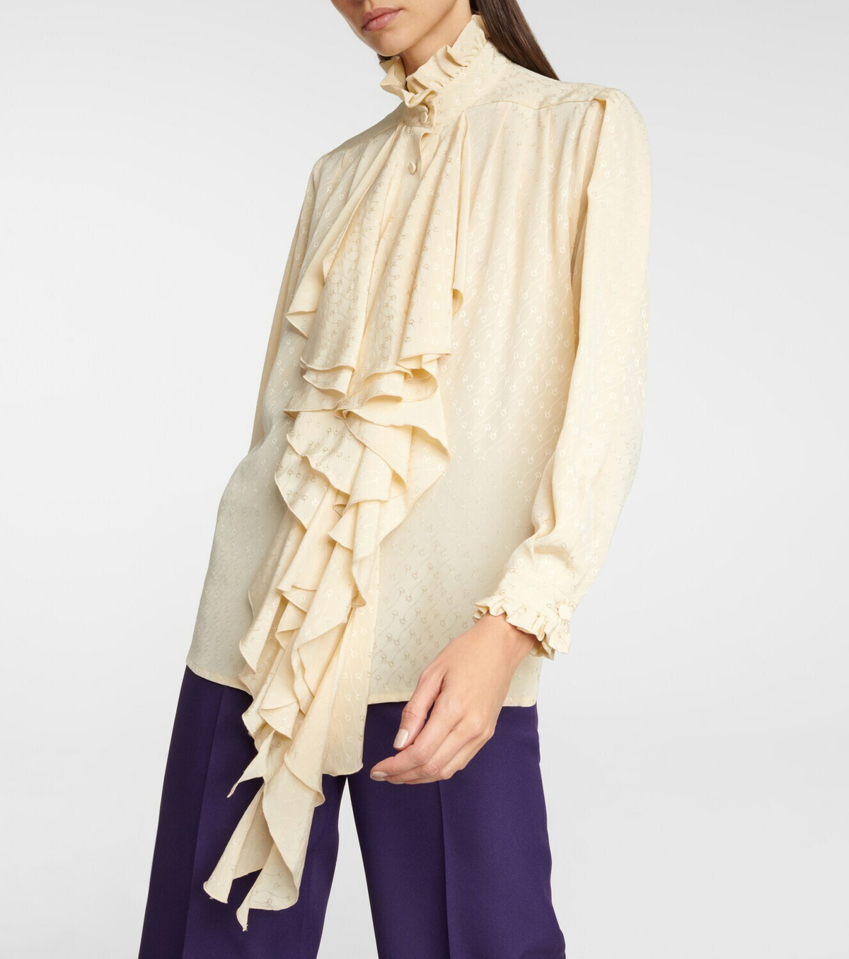 Gucci - Ruffle-trimmed jacquard silk shirt Gucci