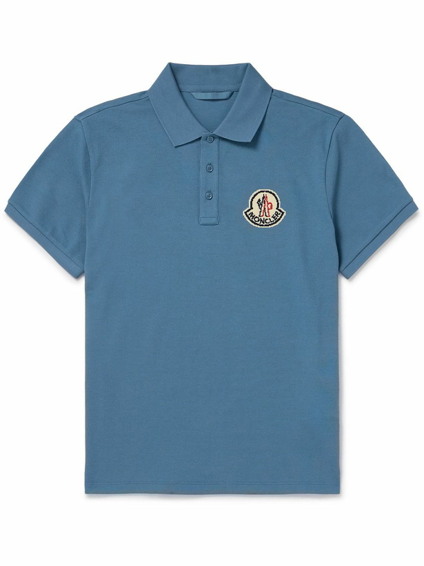 Photo: Moncler - Logo-Appliquéd Cotton-Piqué Polo Shirt - Blue