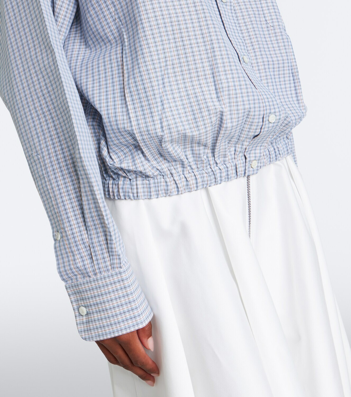 Prada Bow-detail checked cotton blouse