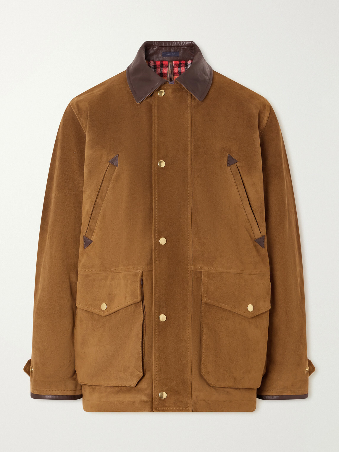 Drake's - Leather-Trimmed Suede Jacket - Brown
