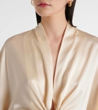 The Sei Cropped silk satin wrap blouse