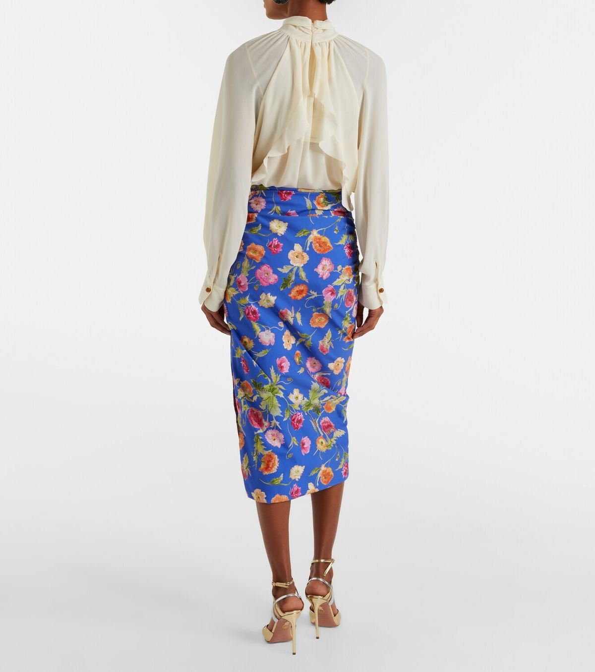 Carolina Herrera Floral ruched cotton-blend midi skirt