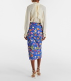 Carolina Herrera Floral ruched cotton-blend midi skirt