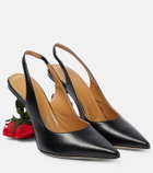 Loewe - Rose-heeled leather slingback pumps