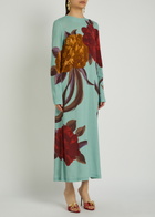 LA Double J Floral-print Stretch-jersey Midi Dress Blue