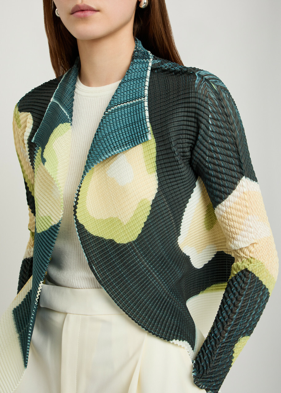 Issey Miyake Printed Pleated Woven Cardigan Black