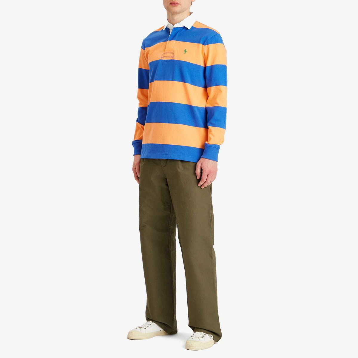 Polo Ralph Lauren Men's Long Sleeve Rugby Shirt in Classic Peach/New Iris Blue