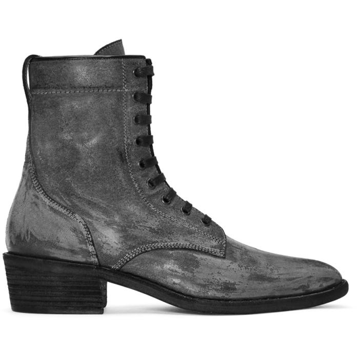 Photo: Haider Ackermann Black Distressed Rodeo Lace-Up Boots