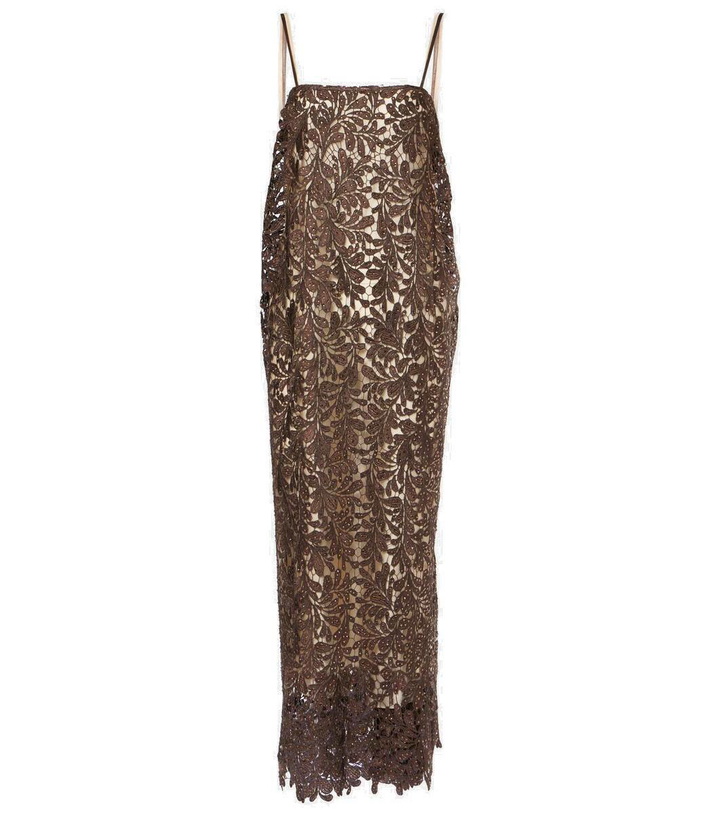 Photo: Jacques Wei Embellished floral lace maxi dress