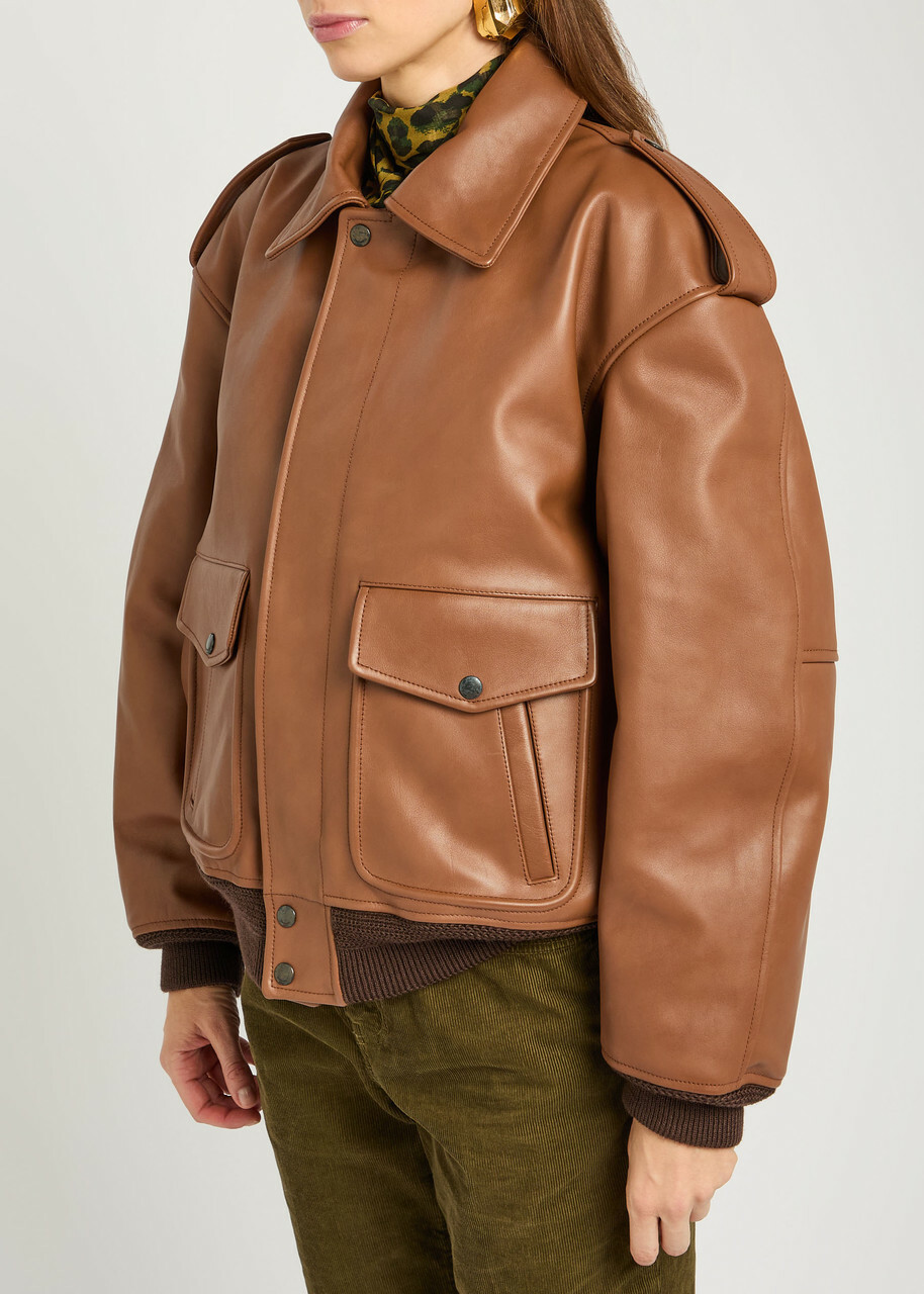 Saint Laurent Detachable-collar Shearling and Leather Jacket Terracotta