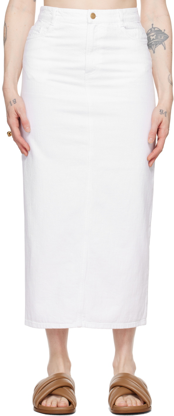 TOVE White Sera Denim Midi Skirt