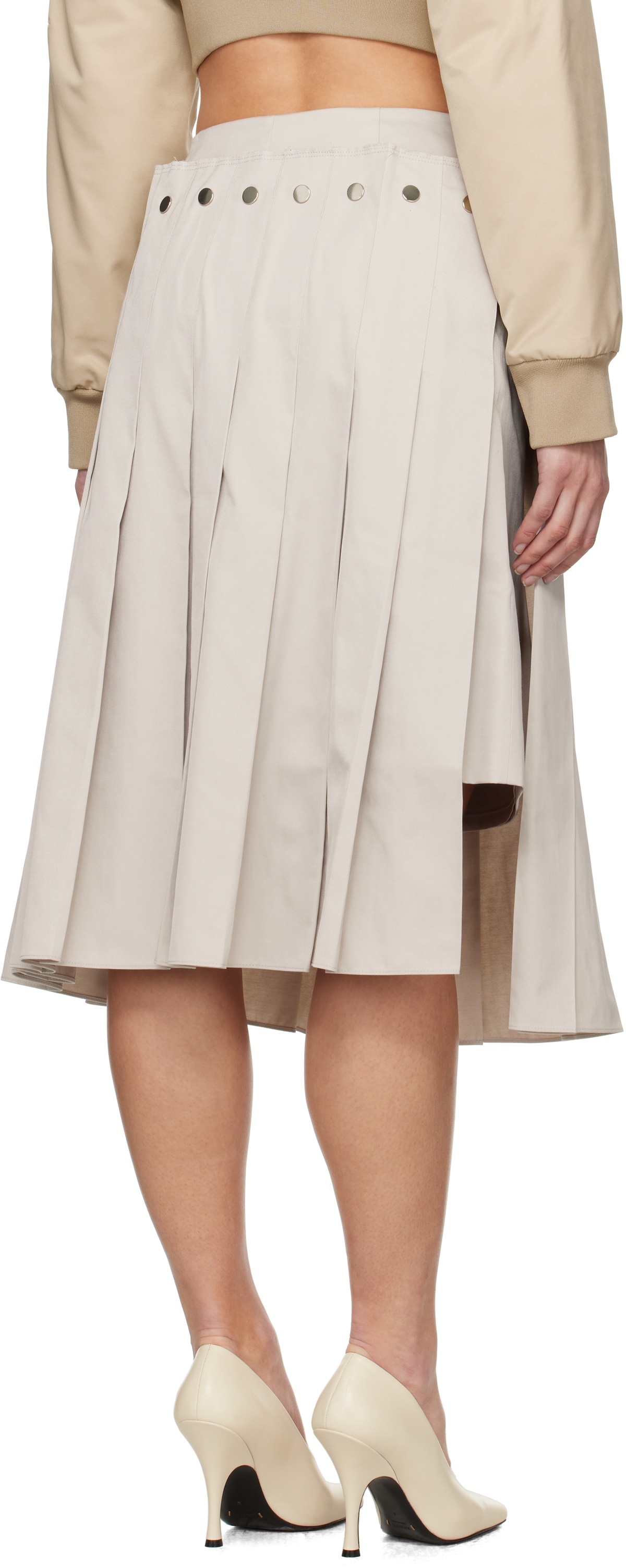 Rokh Beige Double Layered Pleated Midi Skirt