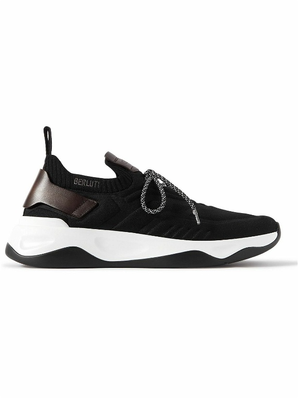 Photo: Berluti - Shadow Venezia Leather-Trimmed Stretch-Knit Sneakers - Black