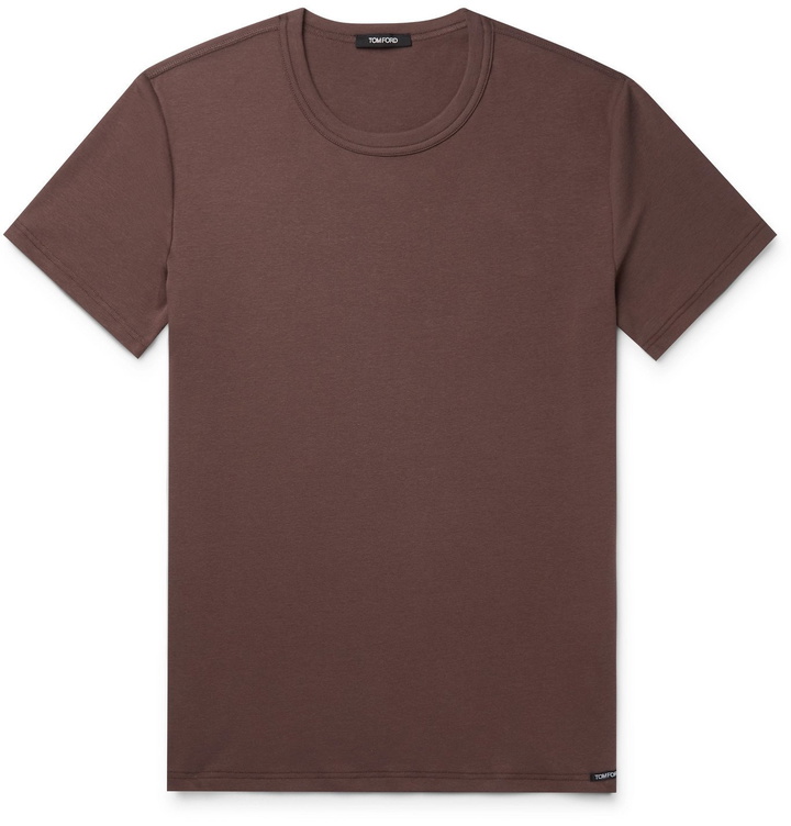 Photo: TOM FORD - Slim-Fit Mélange Stretch-Cotton Jersey T-Shirt - Brown