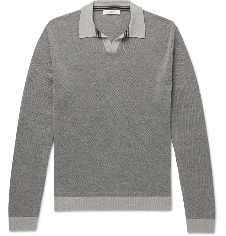 Photo: Mr P. - Mélange Cotton-Piqué Polo Shirt - Gray