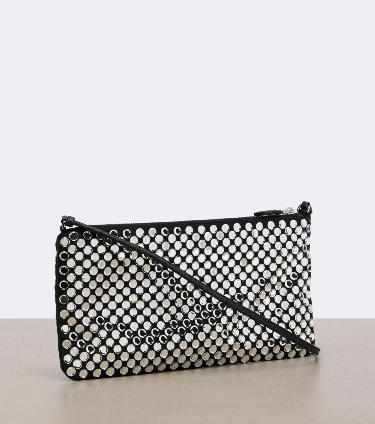 Prada Embellished leather-trimmed crossbody bag
