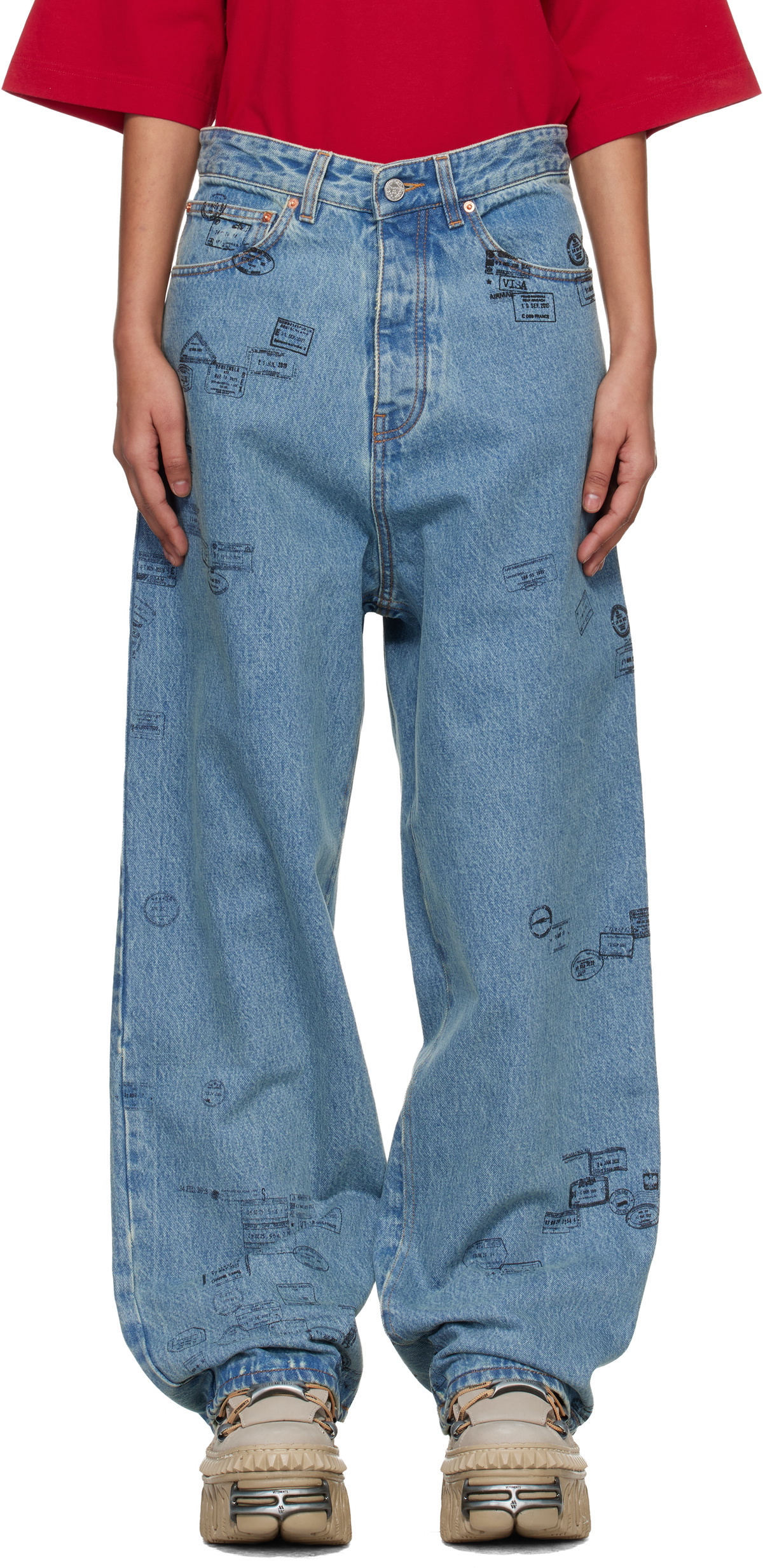 VETEMENTS Blue Passport Stamps Jeans