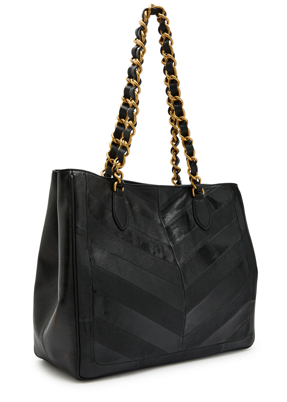 Valentino Garavani Logo-plaque Chevron Leather Tote bag - Black - One Size