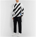 Off-White - Logo-Appliquéd Distressed Striped Mohair-Blend Sweater - White