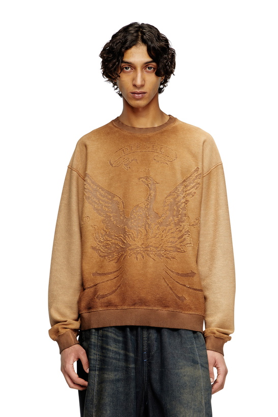 Photo: Diesel Faded sweatshirt with devoré Phoenix logo - Sweaters Mens in Brown