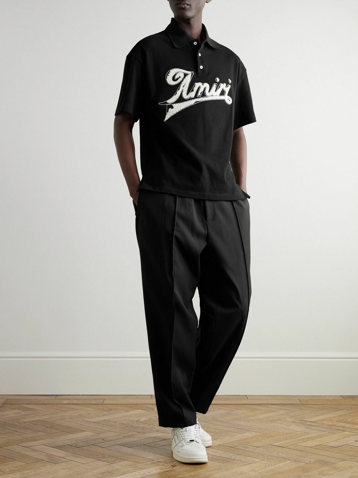 AMIRI - Logo-Flocked Cotton-Piqué Polo Shirt - Black