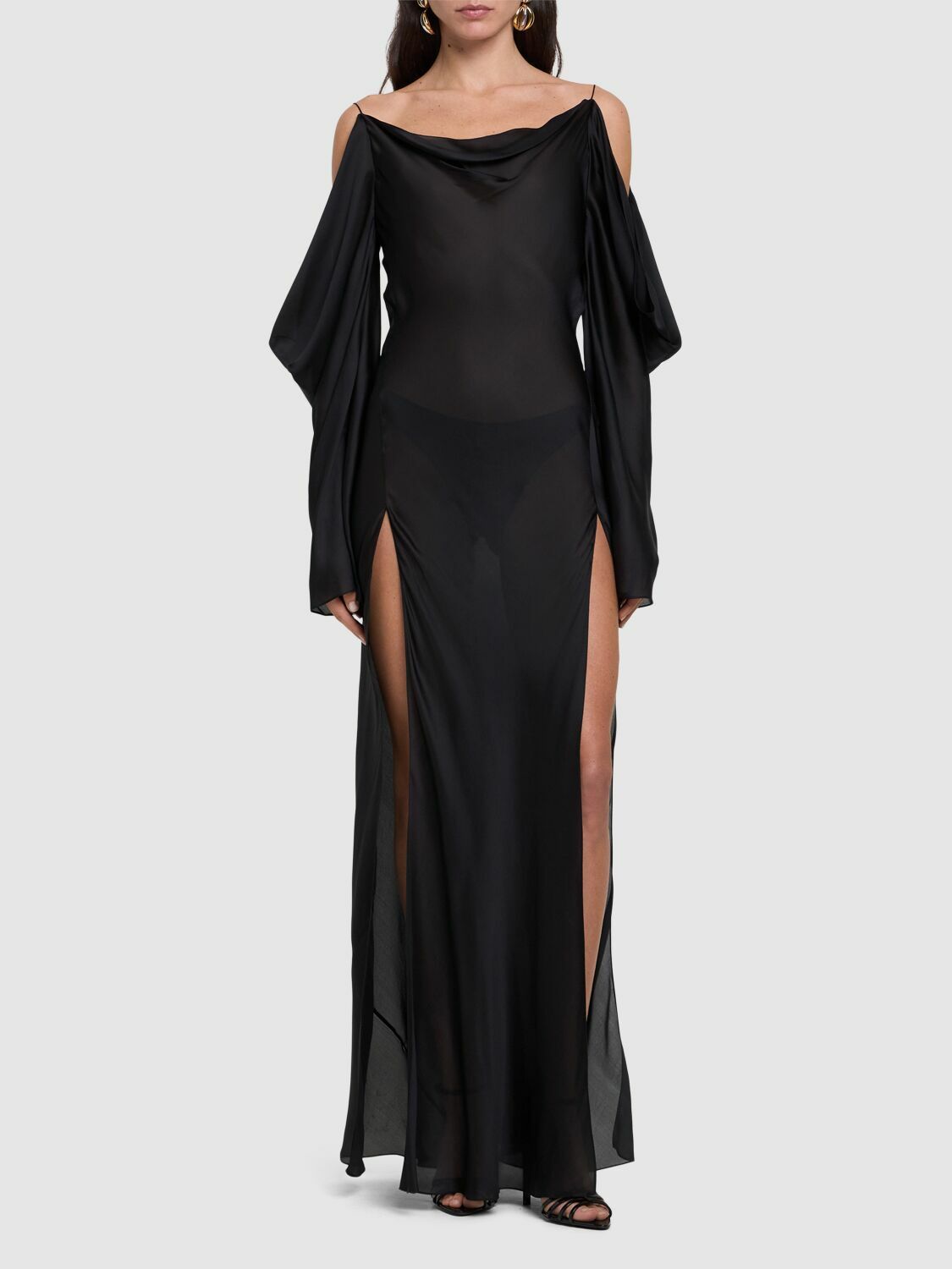 ROBERTO CAVALLI Silk Satin Chiffon Off-shoulder Dress Roberto Cavalli
