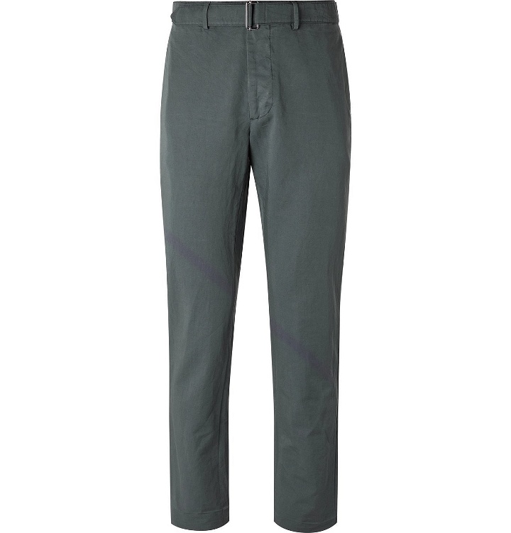 Photo: OFFICINE GÉNÉRALE - Slim-Fit Belted Cotton and Linen-Blend Suit Trousers - Gray