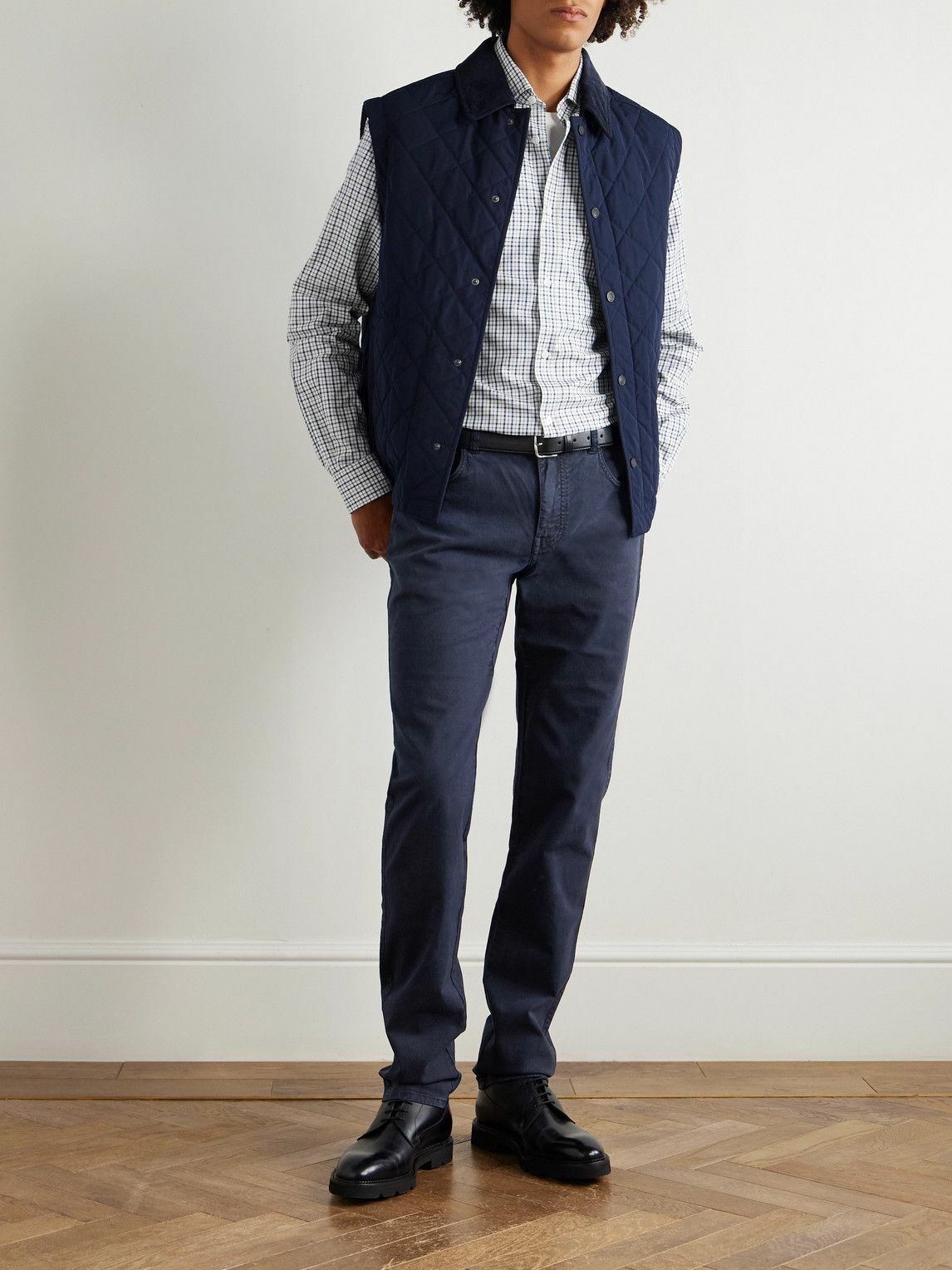 Purdey - Slim-Fit Straight-Leg Cotton-Blend Twill Trousers - Blue