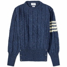 Thom Browne Men's 4 Bar Donegal Cable Crew Knit in Blue