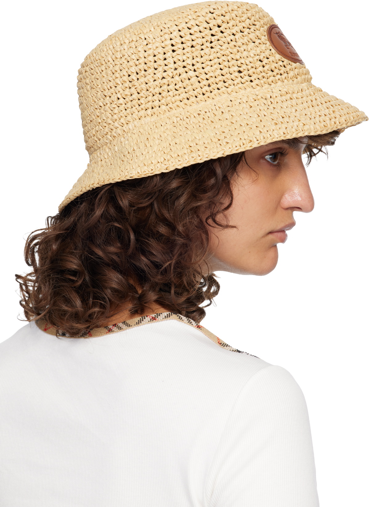 Burberry Beige Knight Stamp Raffia-Effect Bucket Hat