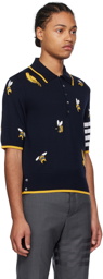 Thom Browne Navy Birds & Bees 4-Bar Polo
