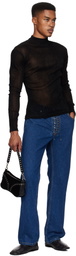 Ludovic de Saint Sernin Black Mock Neck Velvet T-shirt