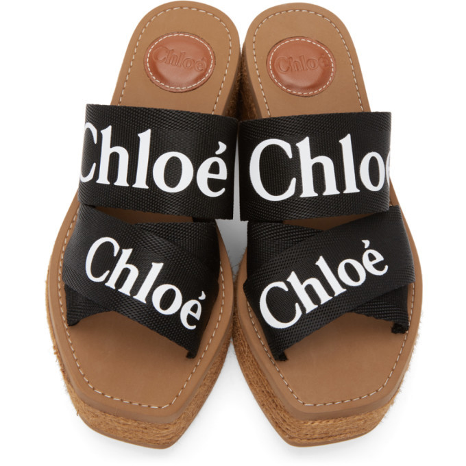 Chloe Black Woody Wedge Heeled Sandals Chloe