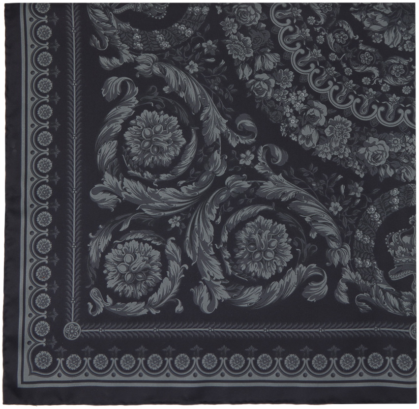 Versace Black Barocco Large Silk Scarf