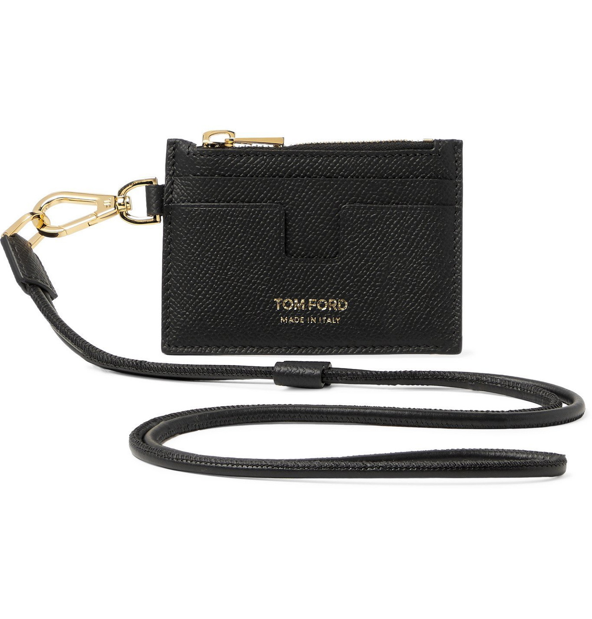 TOM FORD - Full-Grain Leather Cardholder with Lanyard - Black TOM FORD