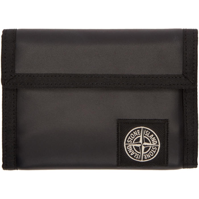 Photo: Stone Island Black Leather Logo Velcro Wallet
