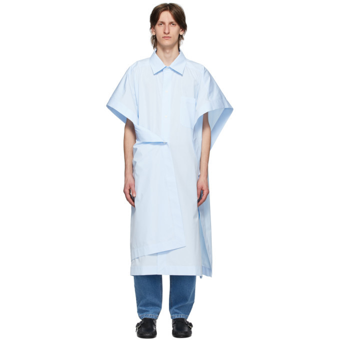 Hed Mayner Blue Cotton Square Long Shirt Hed Mayner