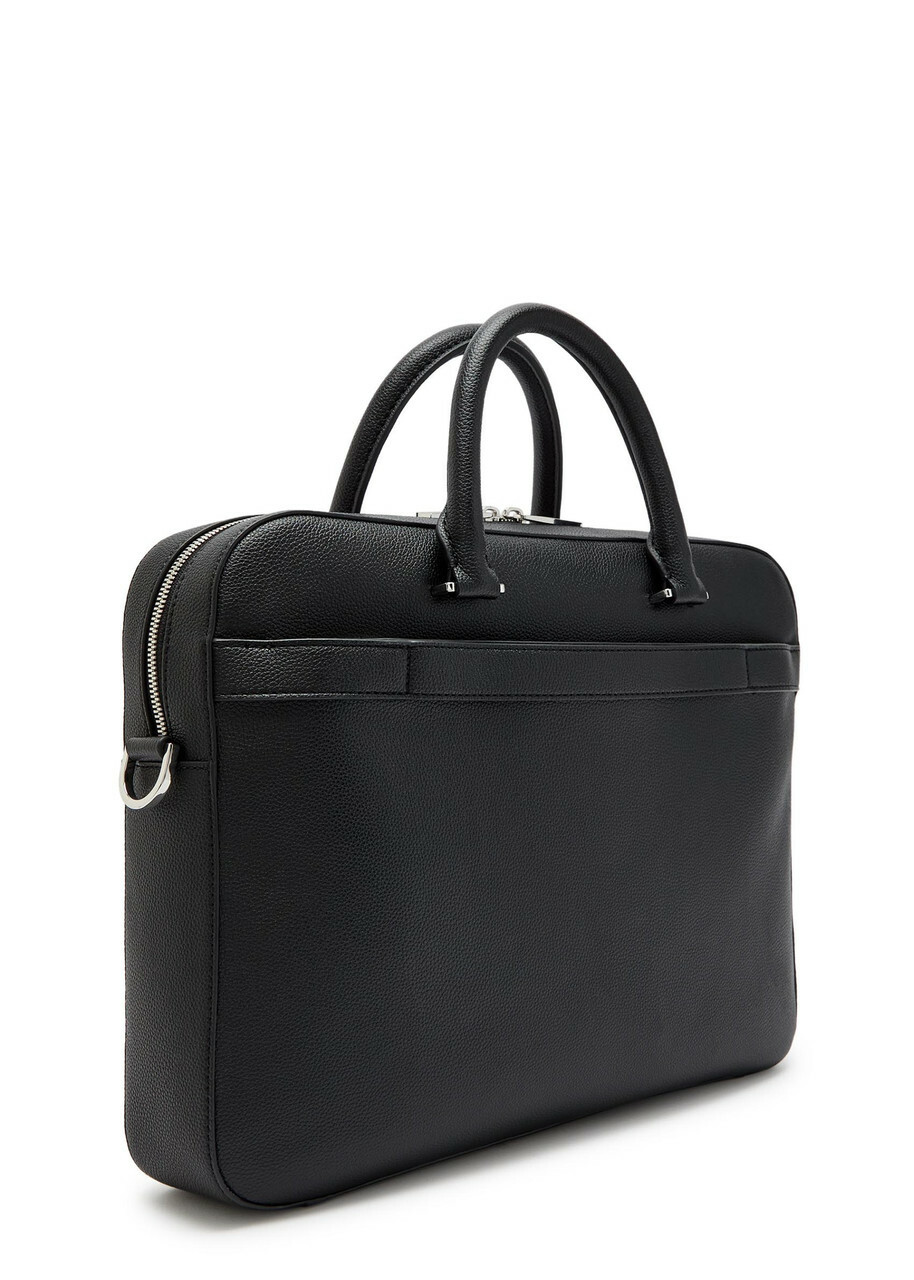 Boss Logo Grained Leather Briefcase - Black - One Size