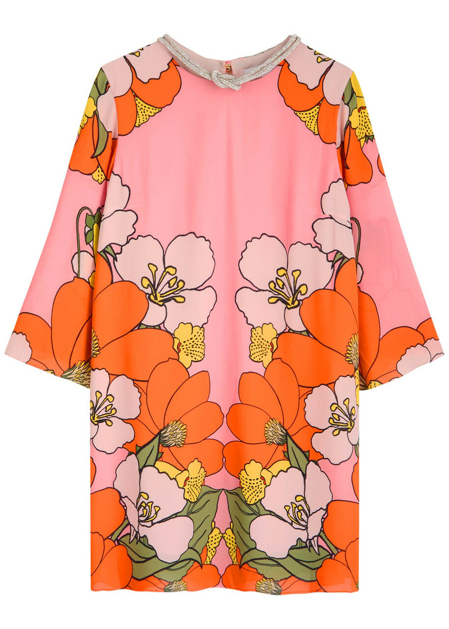 Borgo DE Nor Cocoa Floral-print Chiffon Mini Dress Multicoloured