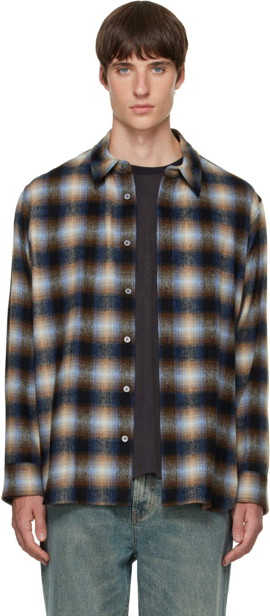 Solid Homme Navy Wool Check Shirt