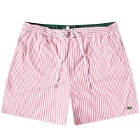 Lacoste Men's Stripe Swim Short in Reseda Pink/Flour