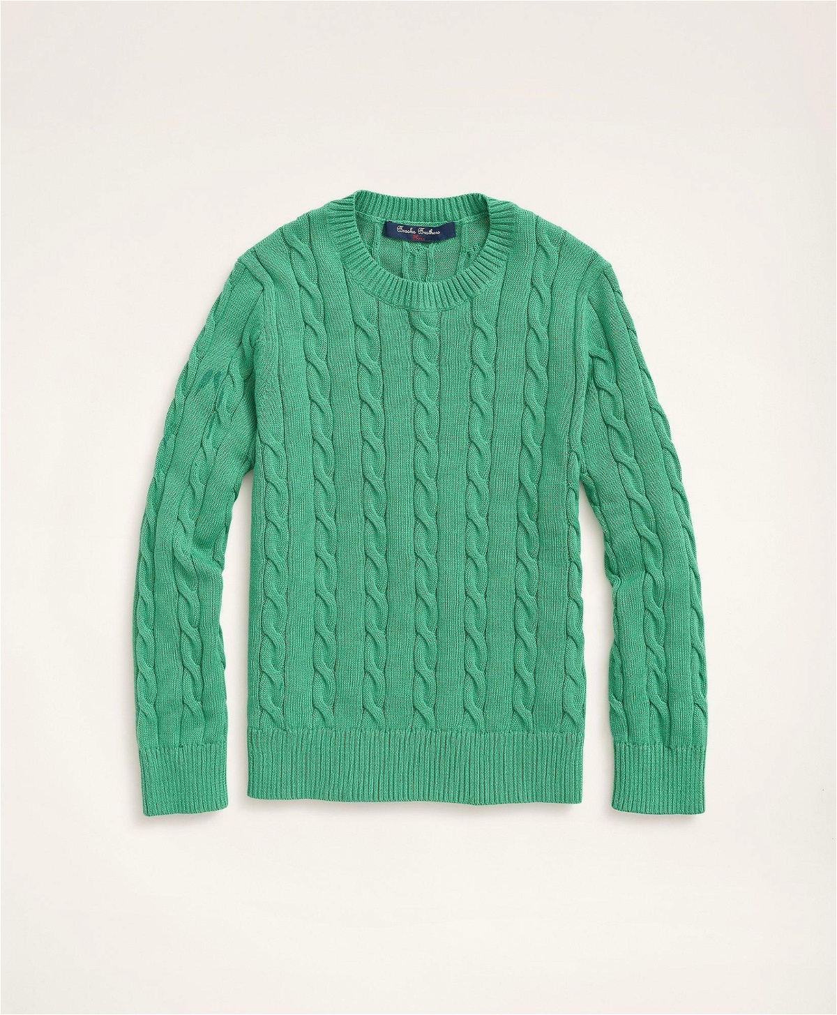 Brooks Brothers Boys Supima Cotton Cable Crewneck Sweater | Green