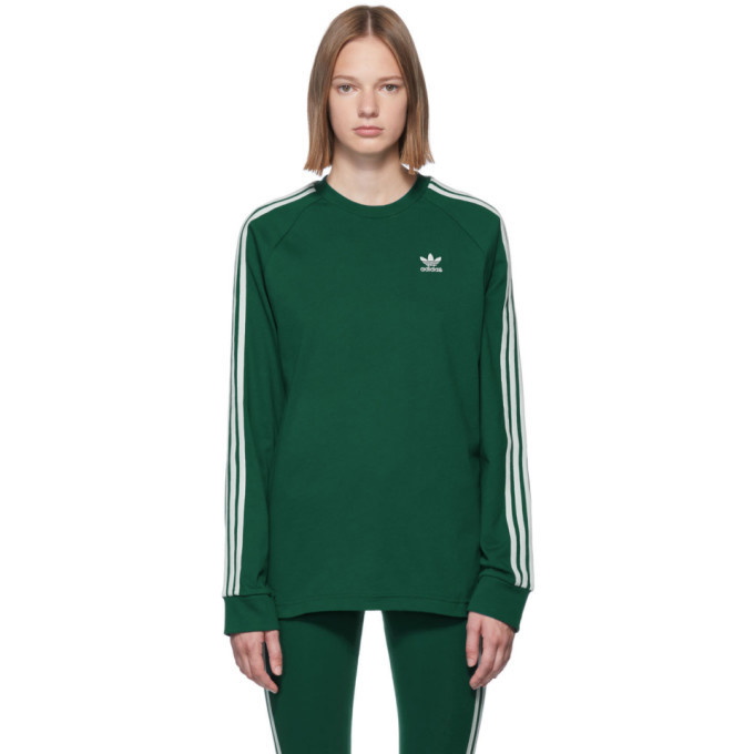 Photo: adidas Originals Green 3-Stripe Long Sleeve T-Shirt