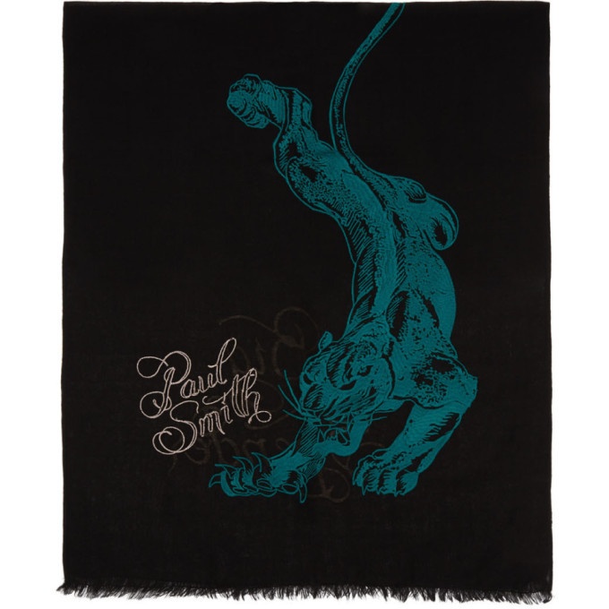 Photo: Paul Smith by Mark Mahoney Black Wool Embroidered Panther Scarf