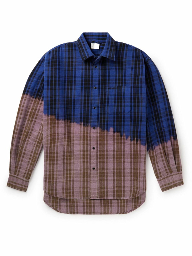 Photo: VETEMENTS - Bleached Checked Cotton-Blend Flannel Shirt - Blue