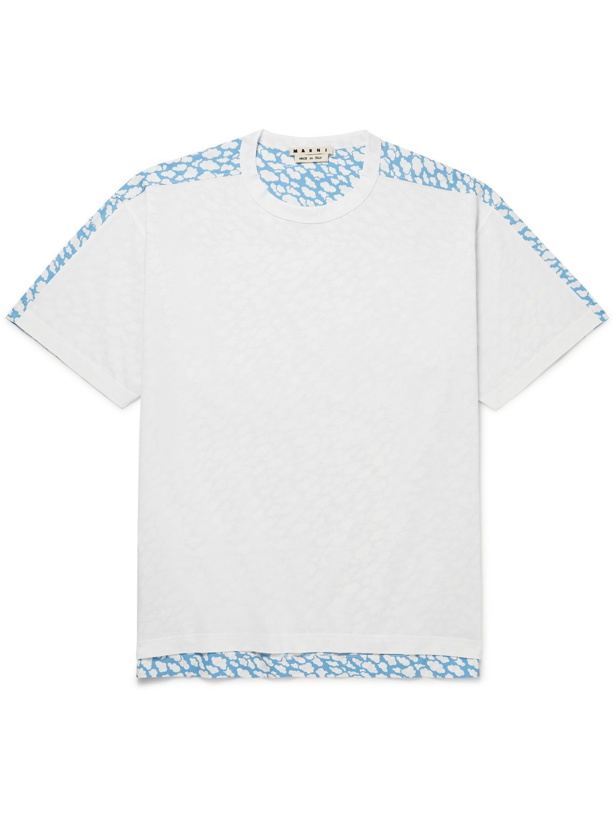 Photo: MARNI - Printed Cotton-Poplin and Jersey T-Shirt - Blue