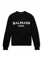 Balmain - Logo-Intarsia Wool-Blend Sweater - Black