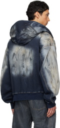 We11done Blue Zip-Up Dirty Denim Jacket